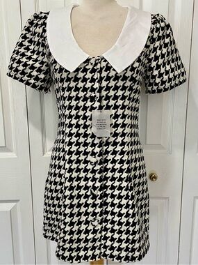 Revolve More to Come Houndstooth Mini Dress with White Collar